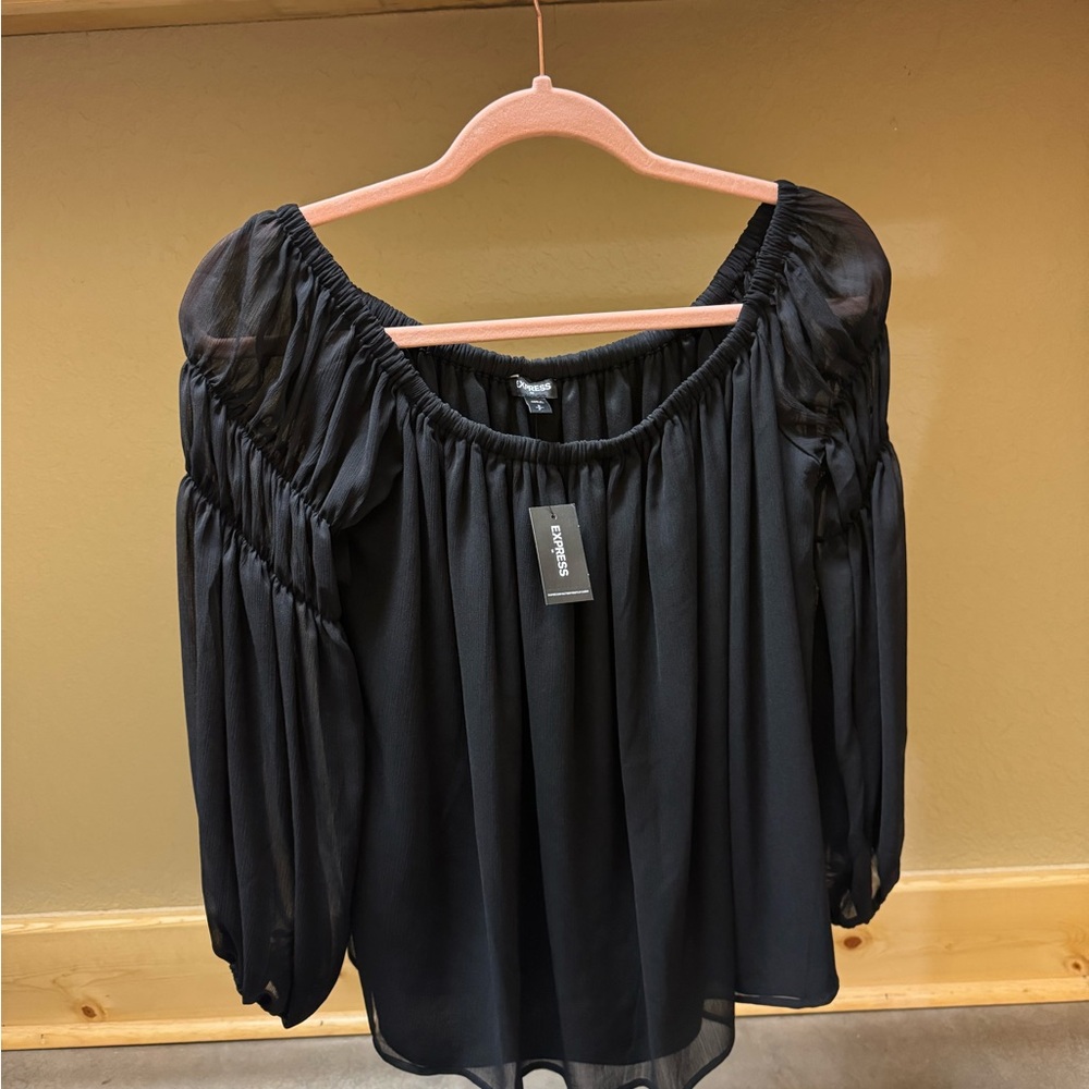 Black Ruched Blouse with Relaxed Fit